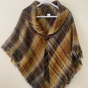 Cozy Plaid Poncho in Brown and Yellow
